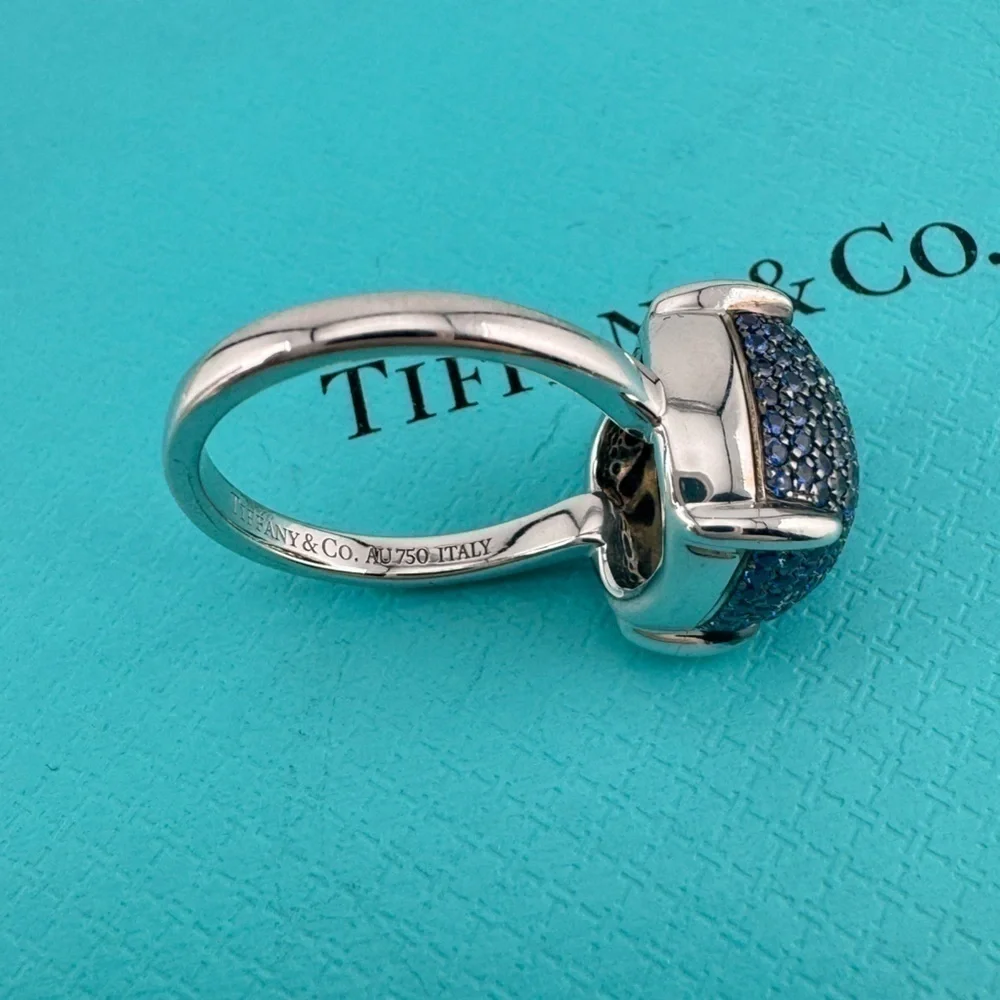 Tiffany & Co. Blue Sapphire Sugar Stack Ring 18k White Gold